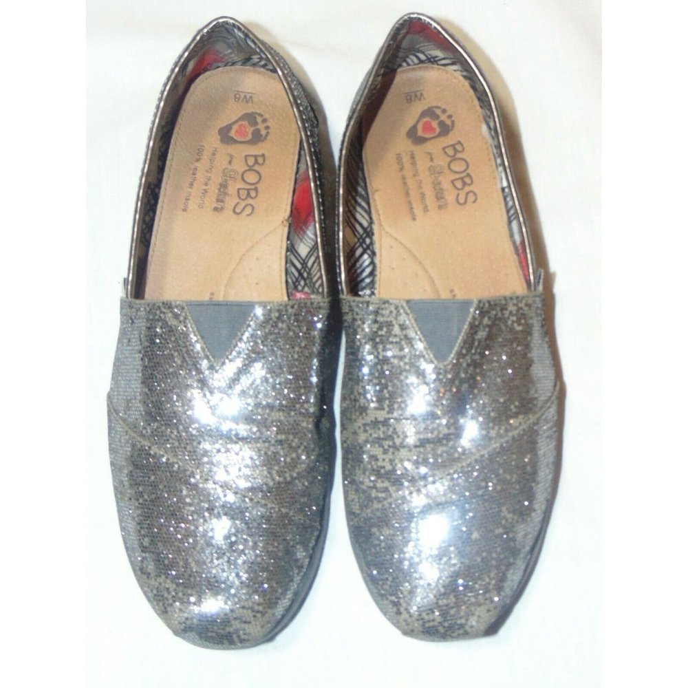 SKECHERS BOB'S CLASSIC SILVER GLITTER SLIP ON 8M